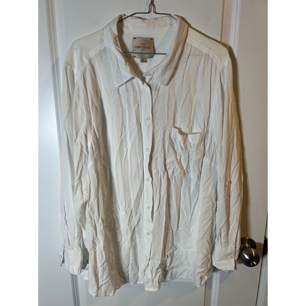 Casa‎ Cabana Women Button Up Shirt 100% Rayon White 2X